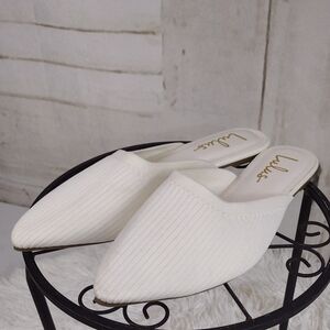 Lulus White Ribbed Knit Pointed Toe Mules Size 11